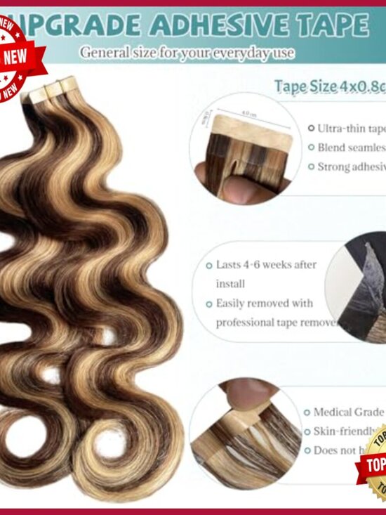 22 Inch Human Hair Tape In Extensions 20pcs Body Wave Seamless Weft main image 4